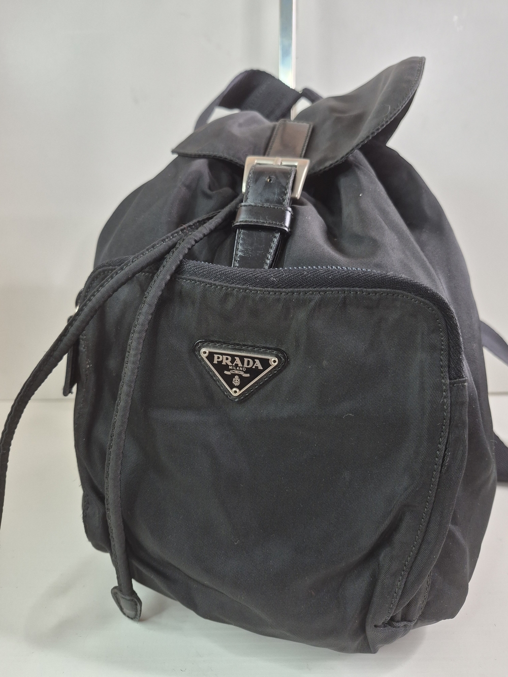 Prada Black Nylon Drawstring Backpack